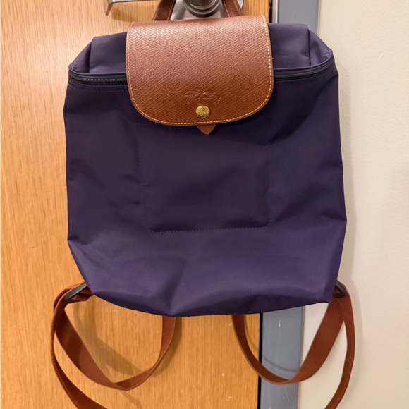 Longchamp Navy Backpack with Brown Leather Flap - Picture 2 of 7